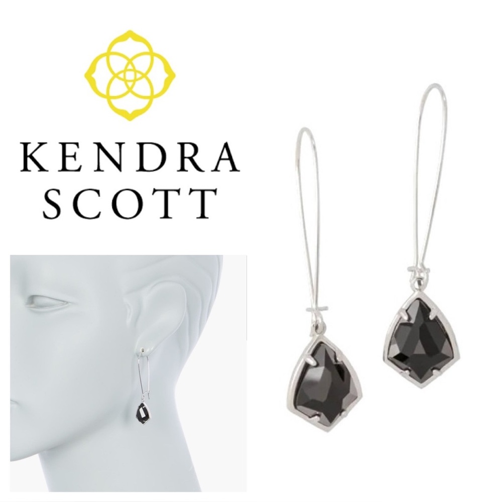 Kendra Scott Silver and Black Carrine Dangling Earrings